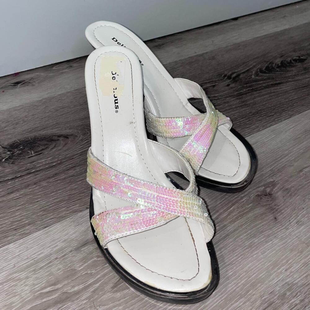 White Sequined Kitten Heels